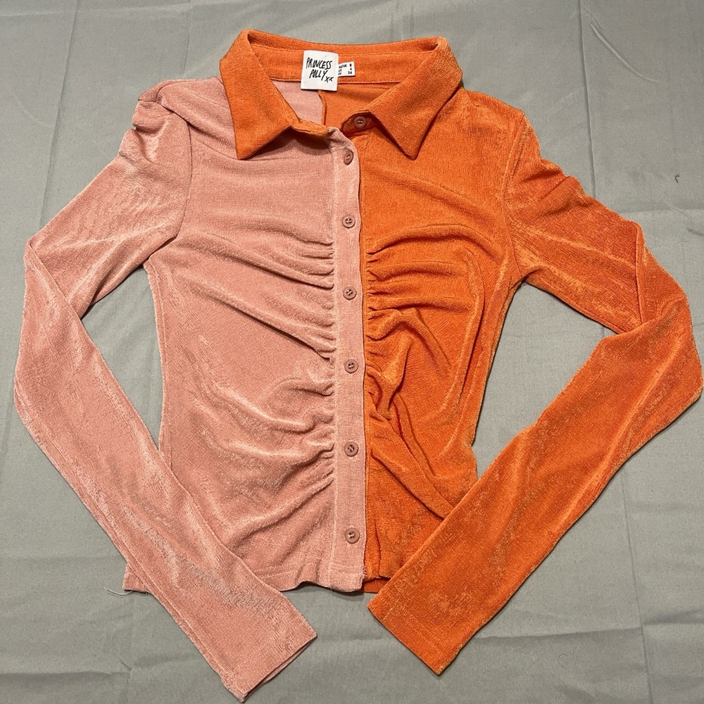 Princess Polly Pink and Orange Button‎ Down Shirt - Picture 2 of 4